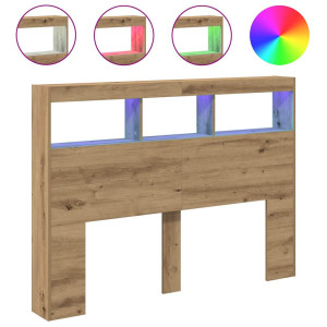 Cabecero de cama con LED roble artesanal 140x17x102 cm H