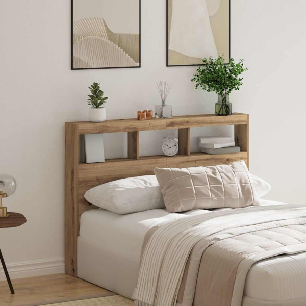 Cabecero de cama con LED roble artesanal 140x17x102 cm M 4