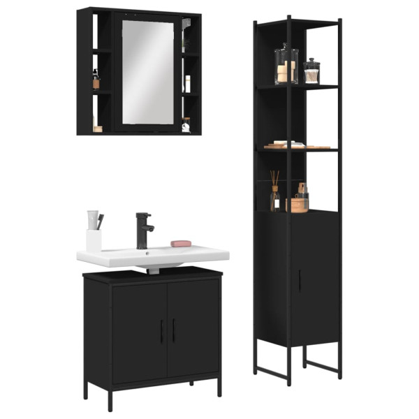 Set de muebles de baño 3 piezas madera contrachapada negro D