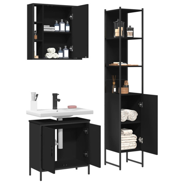 Set de muebles de baño 3 piezas madera contrachapada negro M 4