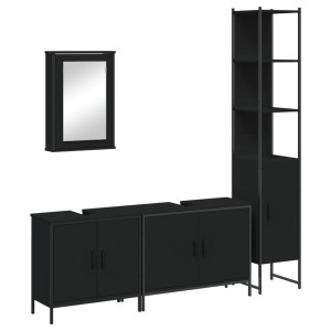 Juego de muebles de baño 4 pzas madera contrachapada negro H