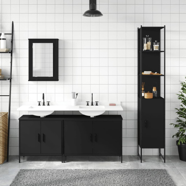 Juego de muebles de baño 4 pzas madera contrachapada negro M 3