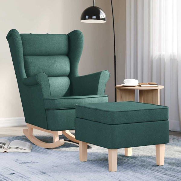 Sillón mecedora con taburete tela verde oscuro D