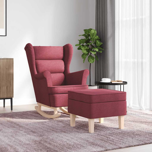 Sillón mecedora con taburete tela rojo tinto M 3