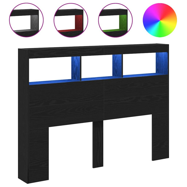 Cabecero de cama con LED roble negro 140x17x102 cm M 2