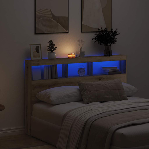 Cabecero de cama con LED roble artesanal 160x17x102 cm D