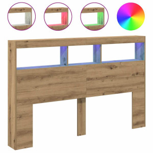 Cabecero de cama con LED roble artesanal 160x17x102 cm H