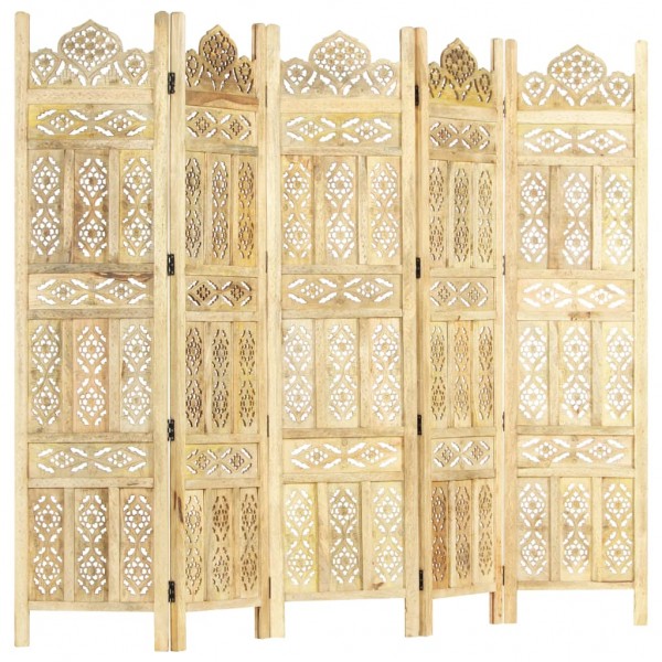 Biombo 5 paneles tallado a mano madera maciza mango 200x165 cm M 5