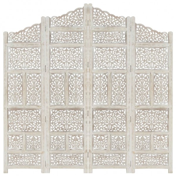 Biombo 4 paneles tallado a mano madera mango blanco 160x165 cm D
