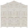 Biombo 4 paneles tallado a mano madera mango blanco 160x165 cm 1
