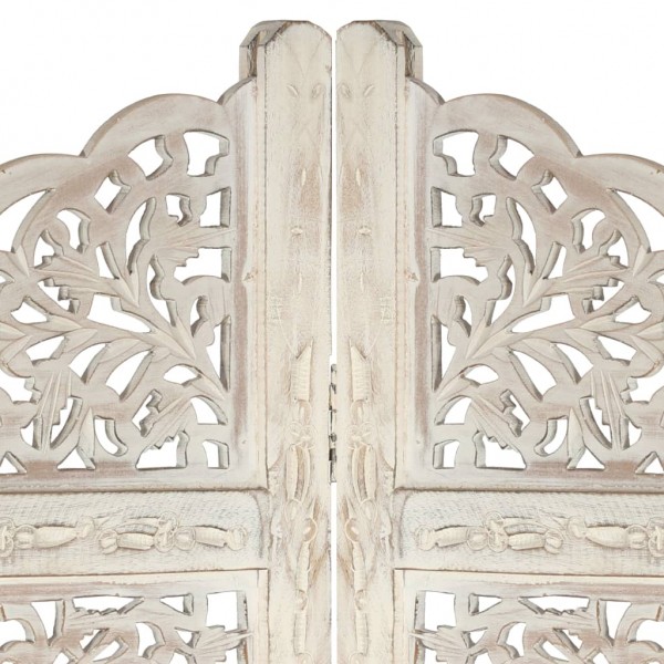 Biombo 4 paneles tallado a mano madera mango blanco 160x165 cm M 3