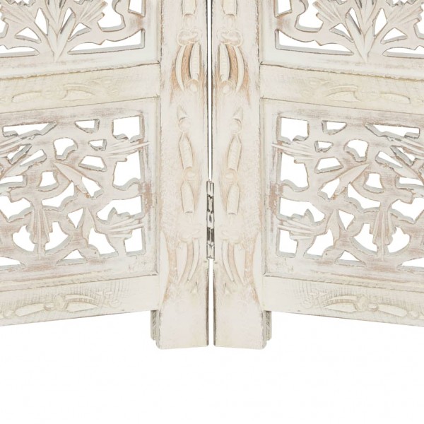 Biombo 4 paneles tallado a mano madera mango blanco 160x165 cm M 4