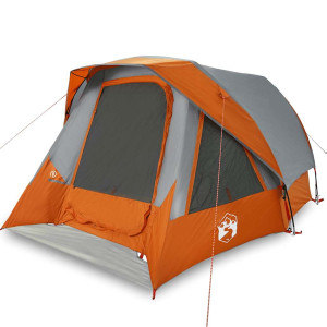 Tenda familiar estilo cabana 6 pessoas imperm. cinza/laranja H
