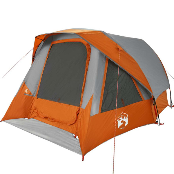 Tenda familiar estilo cabana 6 pessoas imperm. cinza/laranja M 3