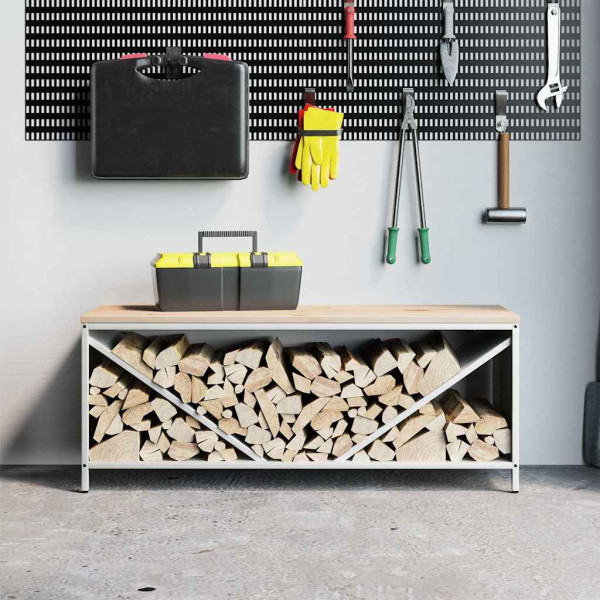 Leñero con tablero de madera blanco 100.5x35.5x40 cm M 3