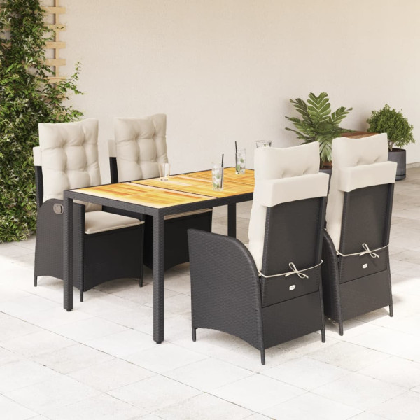 Set de muebles jardín 5 pzas con cojines ratán sintético negro D