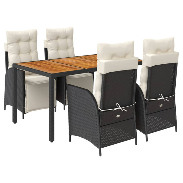 Set de muebles jardín 5 pzas con cojines ratán sintético negro M 2