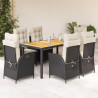 Set de comedor de jardín 7 pzas y cojines ratán sintético negro 1