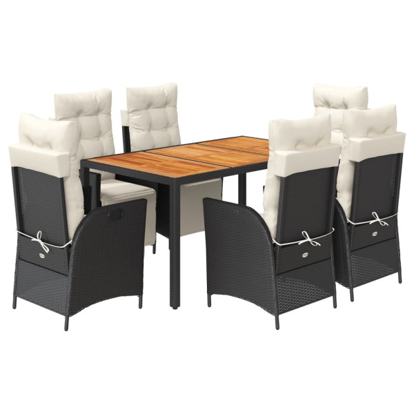 Set de comedor de jardín 7 pzas y cojines ratán sintético negro M 2