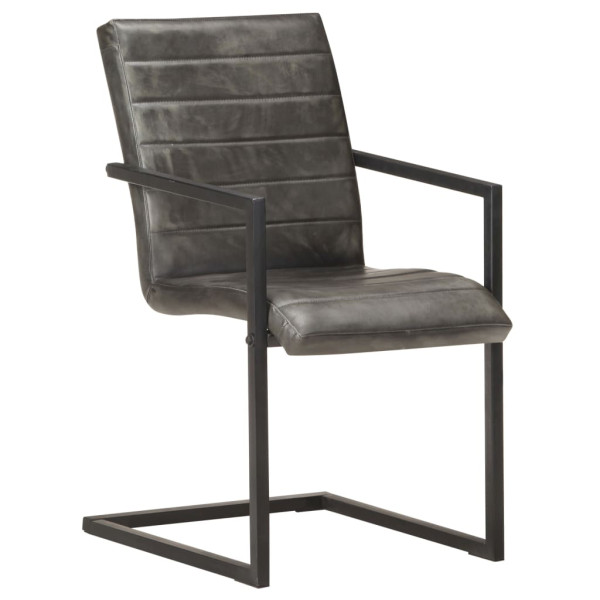 Cadeiras de jantar cantilever 6 peças de couro genuíno cinza M 2