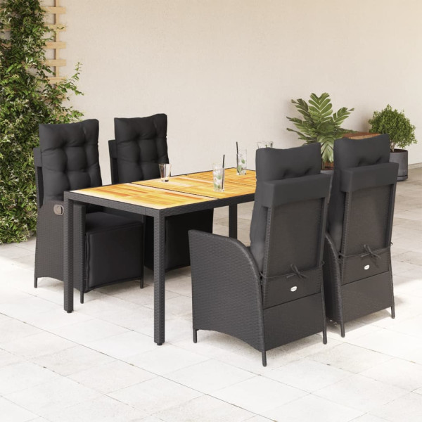 5 pcs conjunto de jantar p/ jardim c/ almofadões vime PE preto D