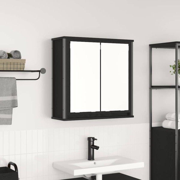 Mueble de baño de pared con espejo roble negro 60x21x60 cm D