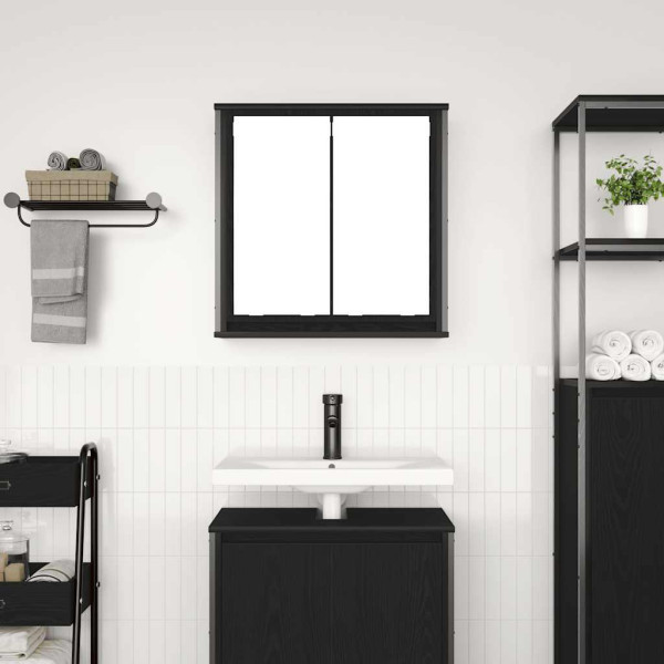 Mueble de baño de pared con espejo roble negro 60x21x60 cm M 3