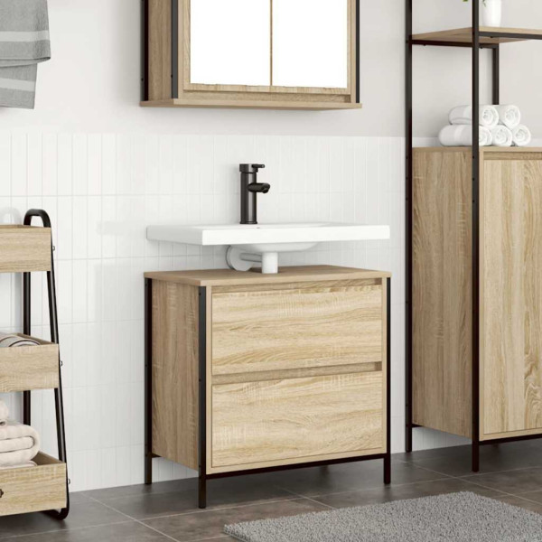 Mueble de baño con lavabo y cajones roble Sonoma 60x34.5x60 cm D