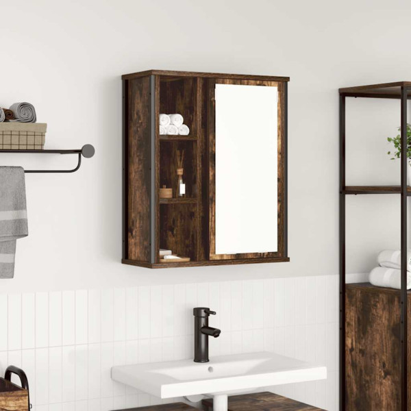 Mueble de baño de pared con espejo roble ahumado 50x21x60 cm D