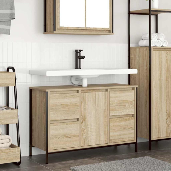 Mueble de lavabo con cajones roble Sonoma 90x34.5x60 cm D