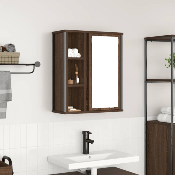 Mueble de baño de pared con espejo roble marrón 50x21x60 cm D
