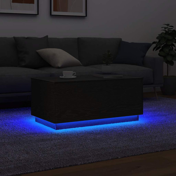 Mesa de centro con luces LED roble negro 90x50x40 cm D