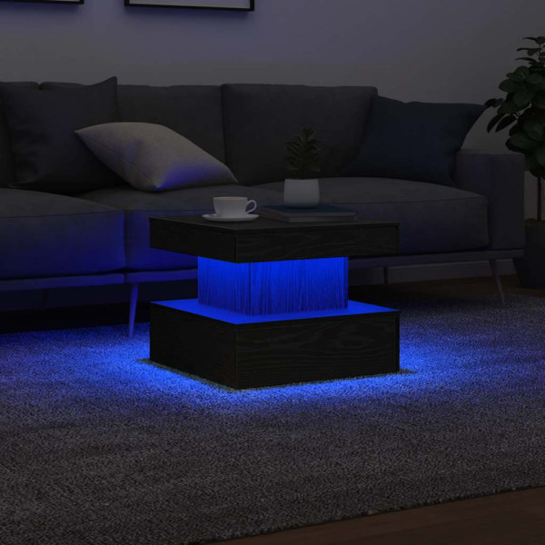 Mesa de centro con luces LED roble negro 50x50x40 cm D