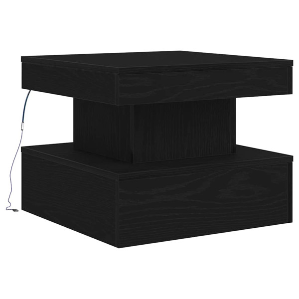 Mesa central com luzes LED de carvalho preto 50x50x40 cm M 2