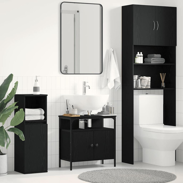 Mueble de baño para lavabo de madera de roble negro 60x30x60 cm D