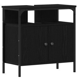Mueble de baño para lavabo de madera de roble negro 60x30x60 cm H