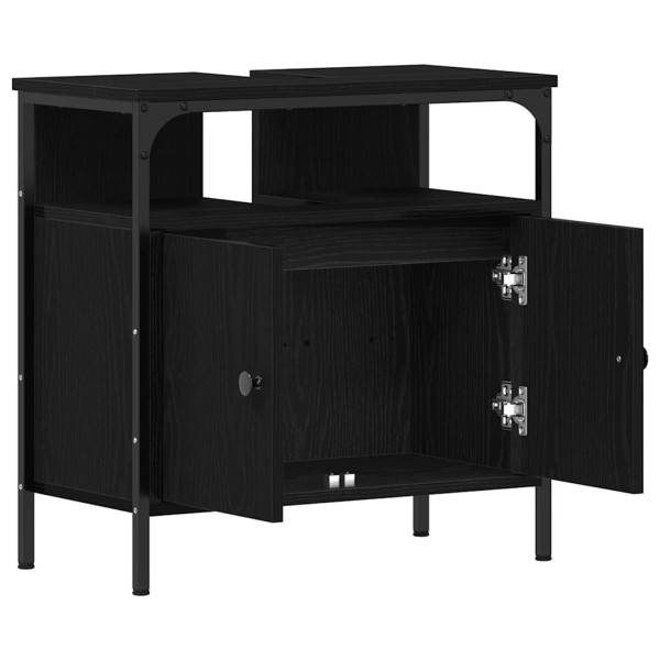 Mueble de baño para lavabo de madera de roble negro 60x30x60 cm M 5
