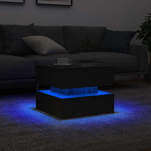 Mesa de centro con luces LED roble negro 50x50x40 cm D