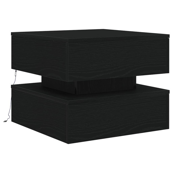 Mesa central com luzes LED de carvalho preto 50x50x40 cm M 2