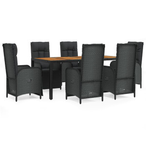 Set de comedor de jardín 7 pzas y cojines ratán sintético negro H