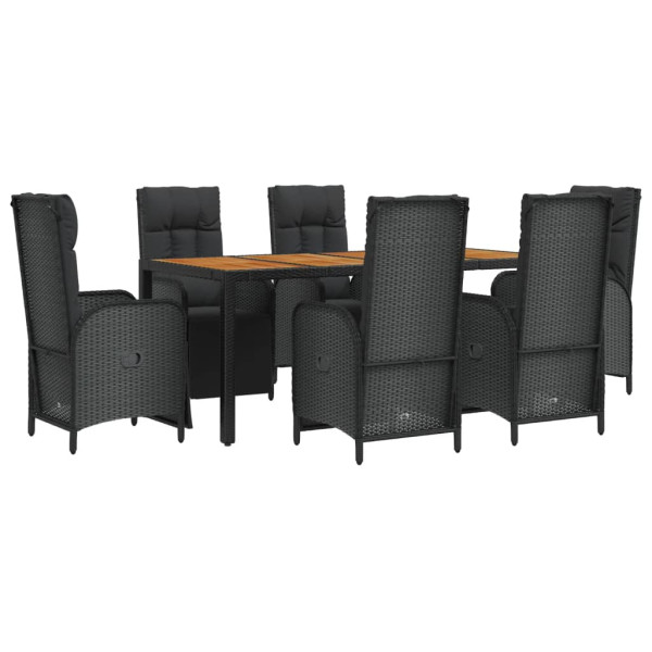 Set de comedor de jardín 7 pzas y cojines ratán sintético negro M 3