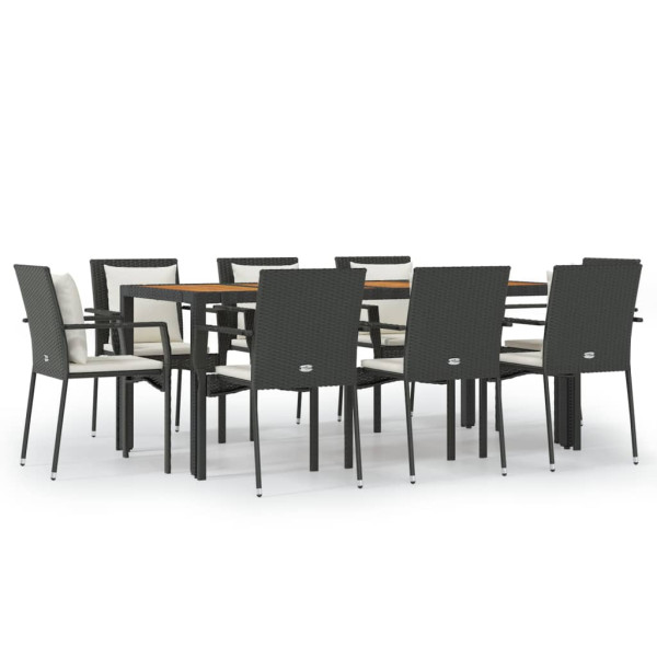 Set de comedor de jardín 9 pzas y cojines ratán sintético negro M 2