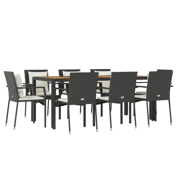 Set de comedor de jardín 9 pzas y cojines ratán sintético negro M 3