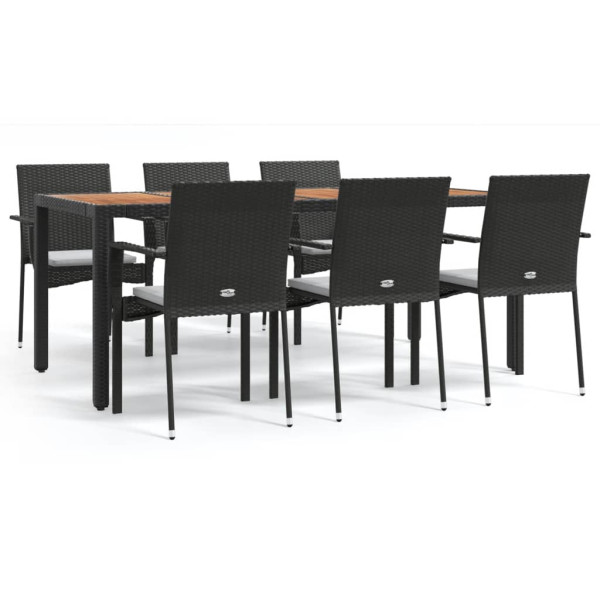 Set de comedor de jardín 7 pzas y cojines ratán sintético negro M 2