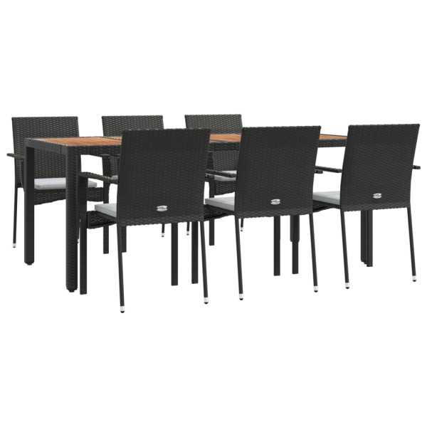 7 pcs conjunto de jantar p/ jardim c/ almofadões vime PE preto M 3