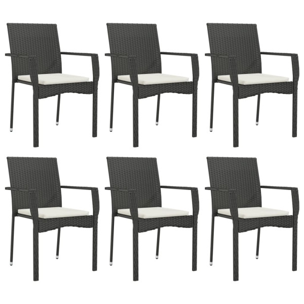 7 pcs conjunto de jantar p/ jardim c/ almofadões vime PE preto M 4