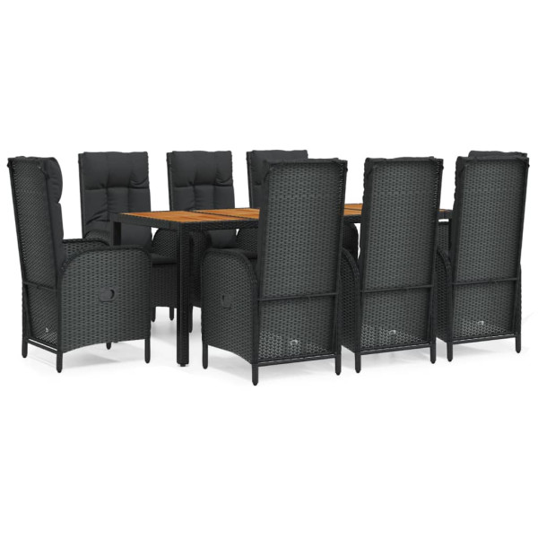 Set de comedor de jardín 9 pzas y cojines ratán sintético negro M 2