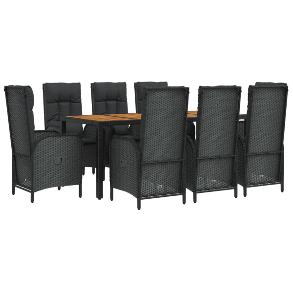 Set de comedor de jardín 9 pzas y cojines ratán sintético negro M 3