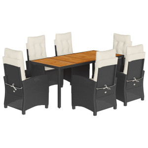 Set de comedor de jardín 7 pzas y cojines ratán sintético negro H
