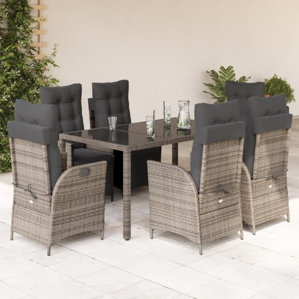 Set comedor jardín 7 pzas y cojines ratán sintético gris D